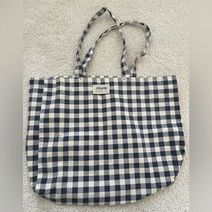 Sezane gingham tote white/navy